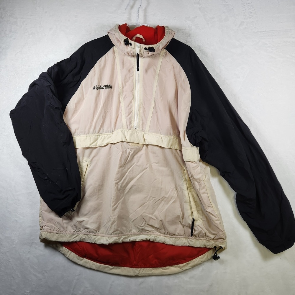 Vtg Columbia Pullover Jacket Mens XL Colorblock Beige Black Red Fleece Lined
